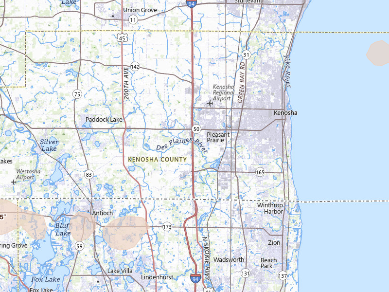 Radar-estimated hail-size map of the storm over Kenosha, WI