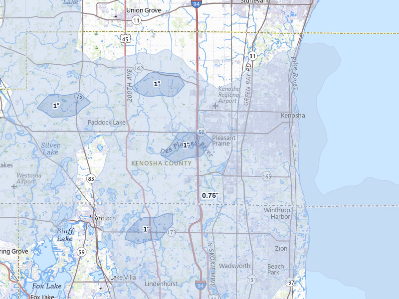 NEXRAD radar-signature map of the hail over Kenosha, WI