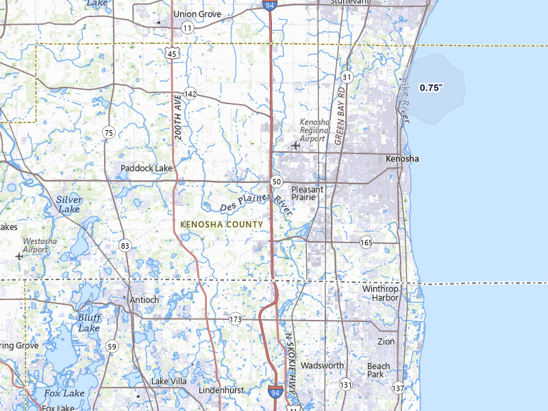 NEXRAD radar-signature map of the hail over Kenosha, WI