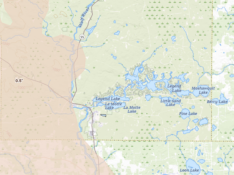 Radar-estimated hail-size map of the storm over Keshena, WI on Jul 27, 2026