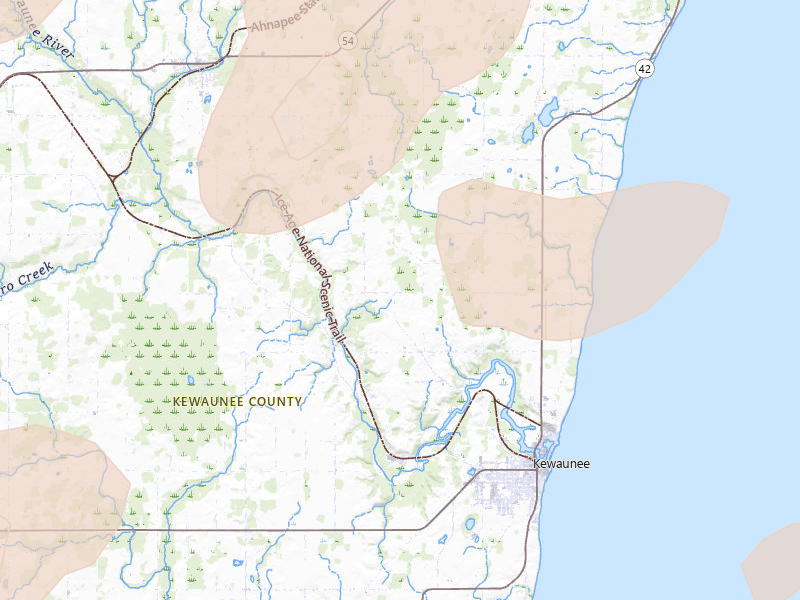 Radar-estimated hail-size map of the storm over Kewaunee, WI on Jul 1, 2026