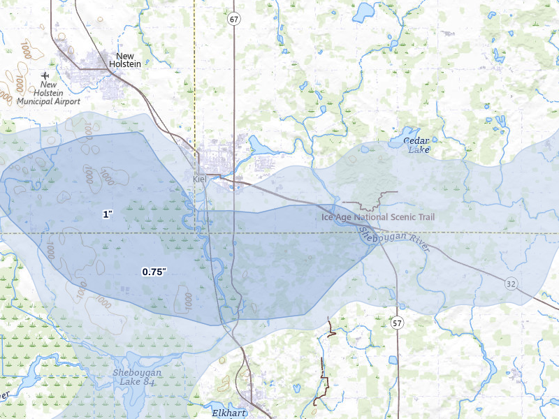 NEXRAD radar-signature map of the hail storm over Kiel, WI on Mar 30, 2026