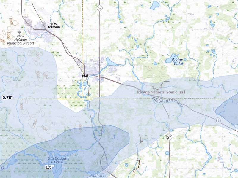 NEXRAD radar-signature map of the hail storm over Kiel, WI on Jul 1, 2026