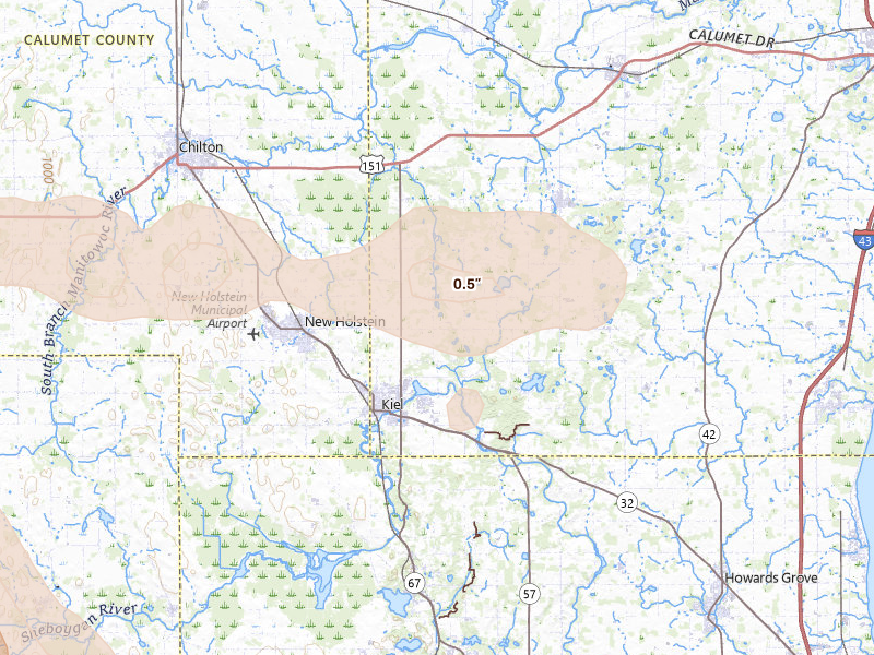 Radar-estimated hail-size map of the storm over Kiel, WI