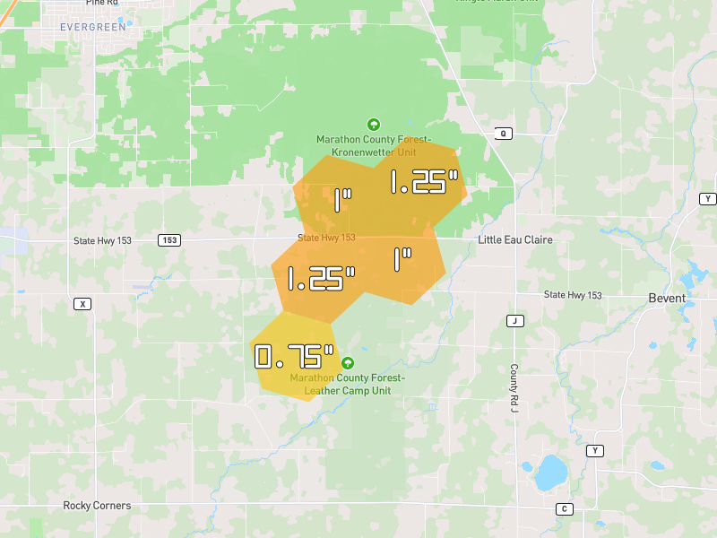 Hail map of Kronenwetter, WI on Jun 30, 2026, hail up to 1.25"