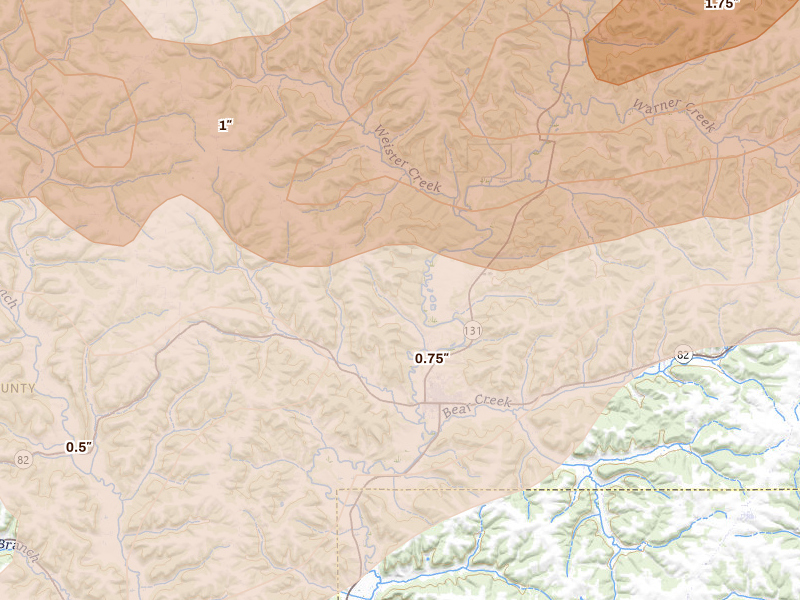Radar-estimated hail-size map of the storm over La Farge, WI