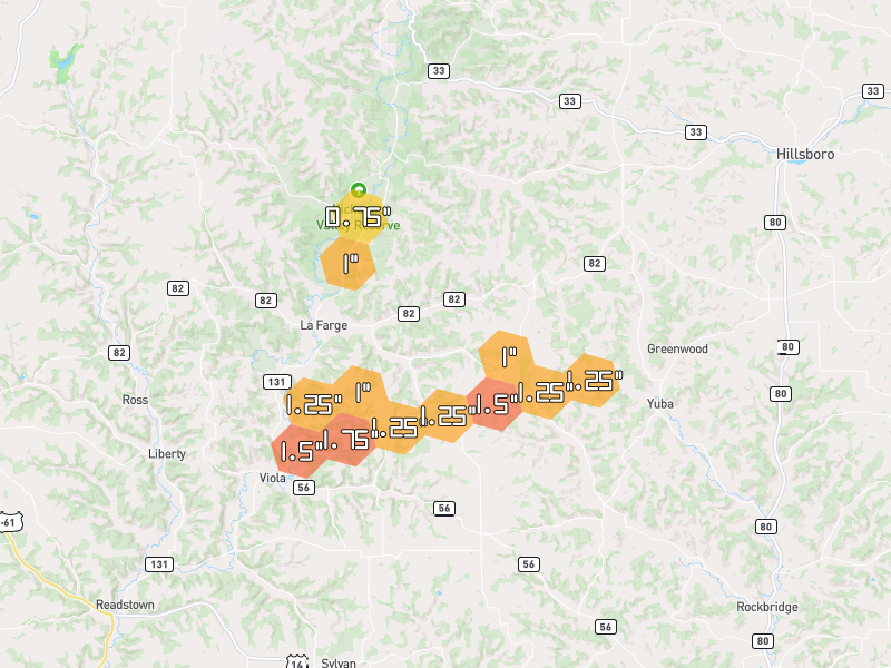 Hail map of La Farge, WI on Jul 1, 2026, hail up to 1.75"