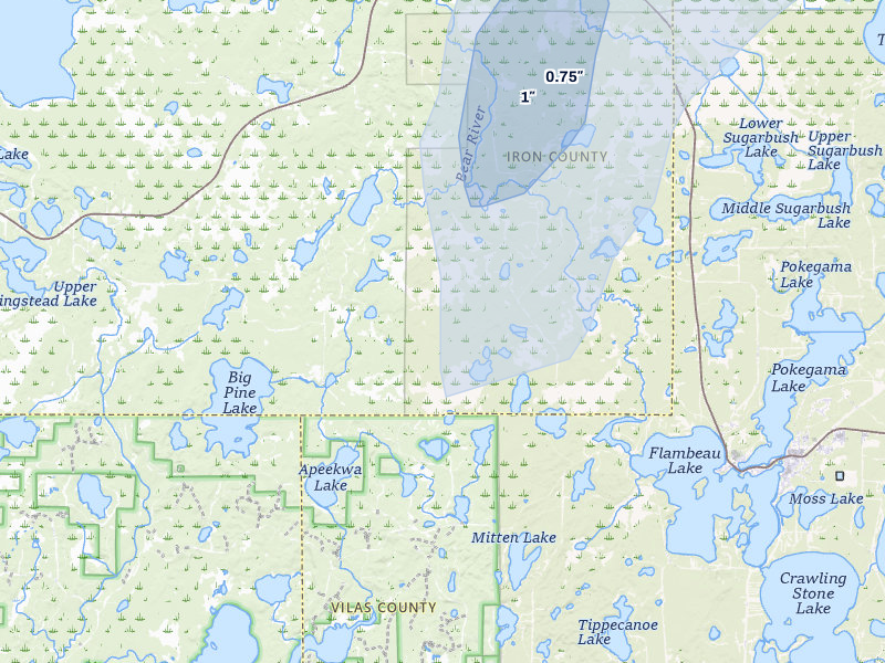 NEXRAD radar-signature map of the hail storm over Lac Du Flambeau, WI on May 17, 2026