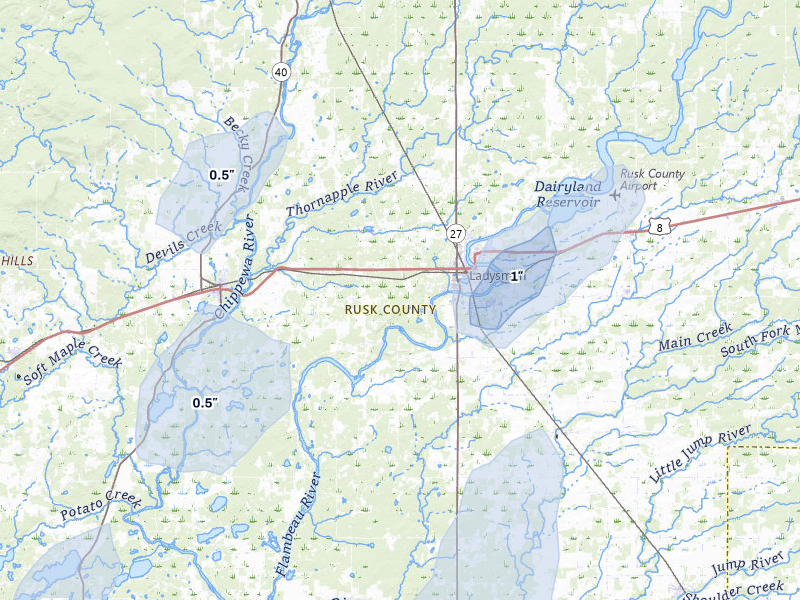 NEXRAD radar-signature map of the hail over Ladysmith, WI