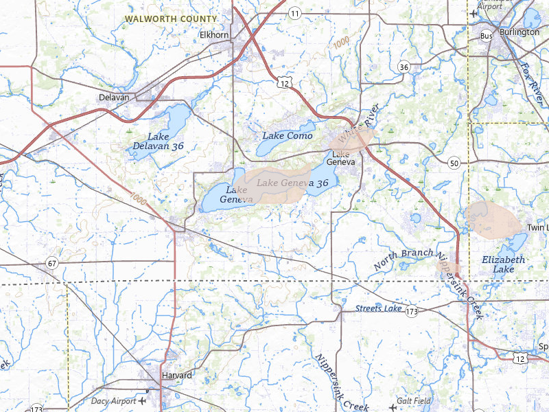 Radar-estimated hail-size map of the storm over Lake Geneva, WI on Mar 10, 2026