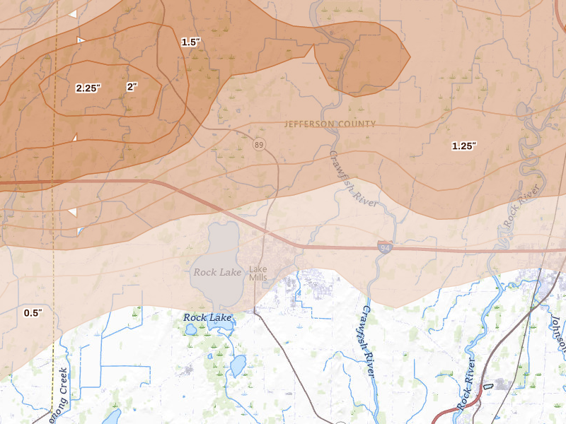 Radar-estimated hail-size map of the storm over Lake Mills, WI