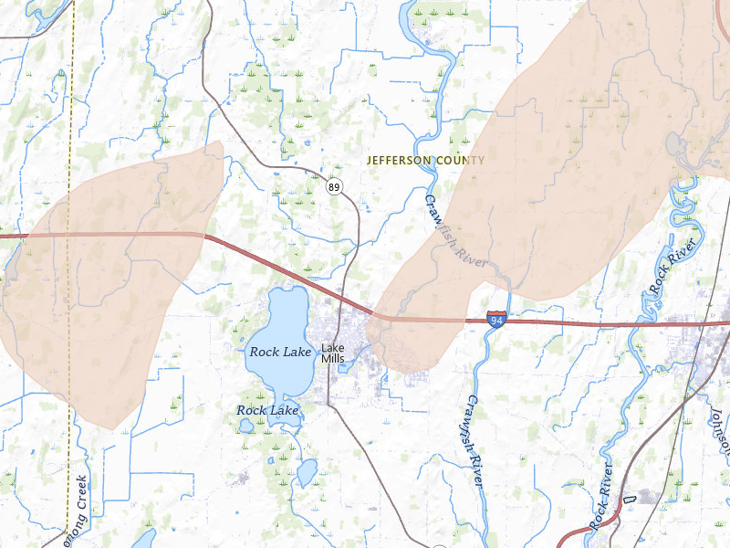 Radar-estimated hail-size map of the storm over Lake Mills, WI on Apr 17, 2026