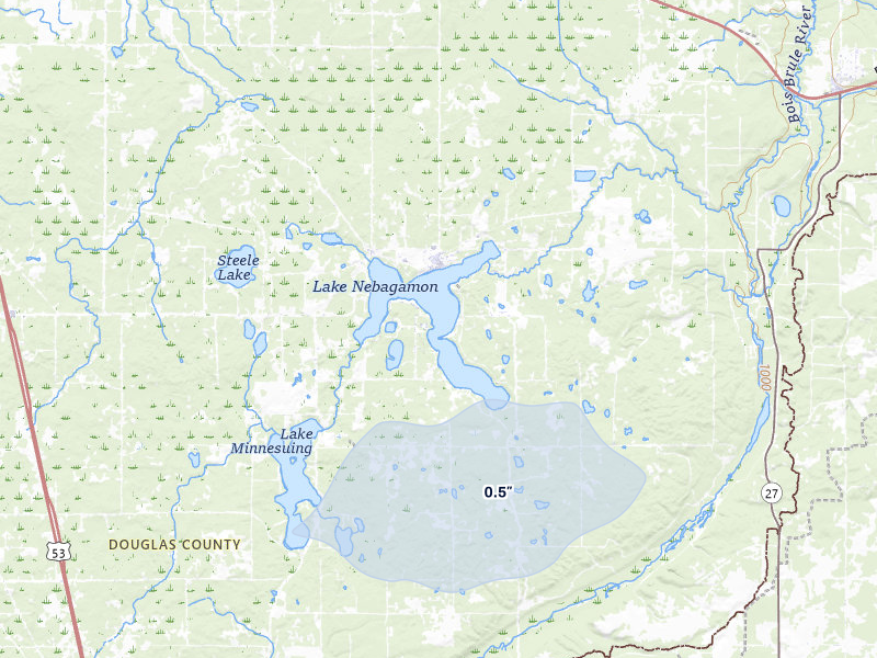 NEXRAD radar-signature map of the hail over Lake Nebagamon, WI