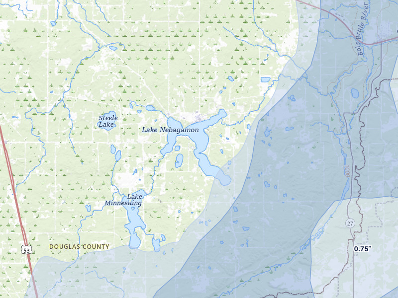 NEXRAD radar-signature map of the hail storm over Lake Nebagamon, WI on Jun 29, 2026