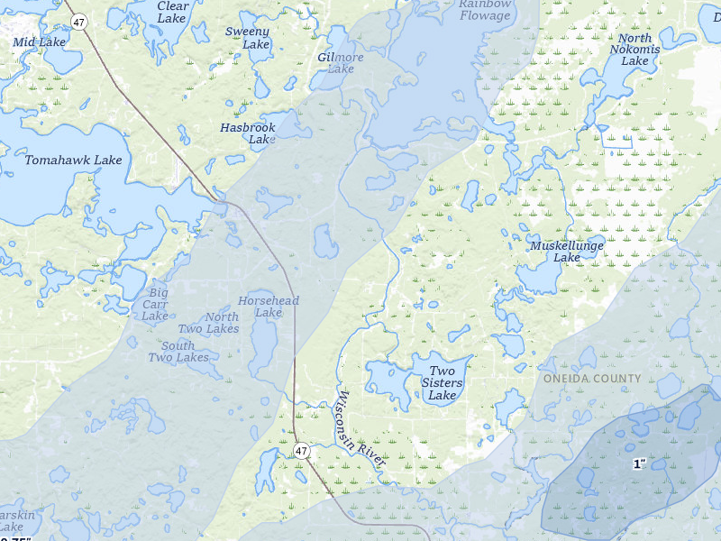 NEXRAD radar-signature map of the hail storm over Lake Tomahawk, WI on May 17, 2026