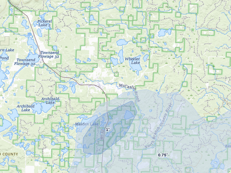 NEXRAD radar-signature map of the hail over Lakewood, WI