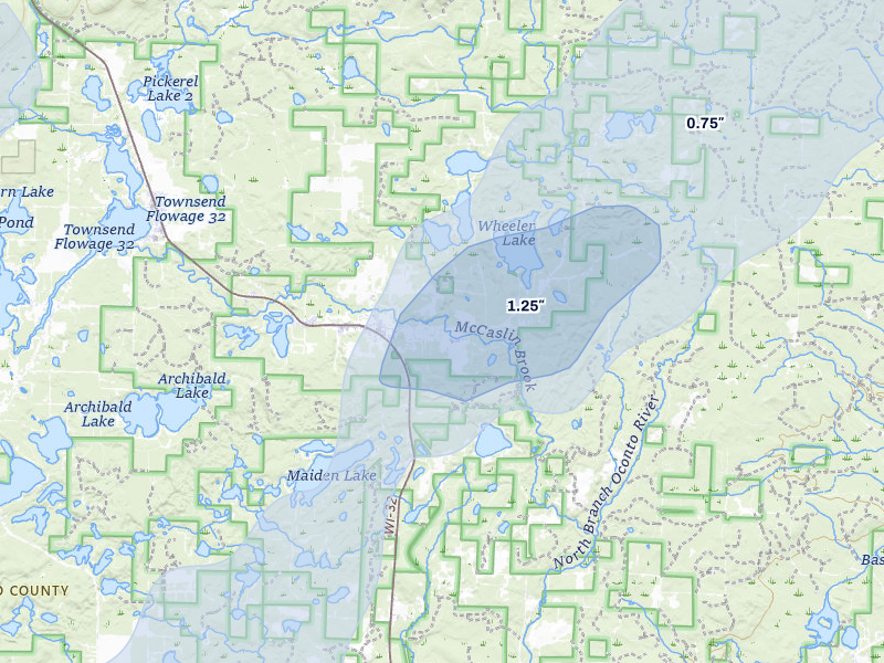 NEXRAD radar-signature map of the hail over Lakewood, WI
