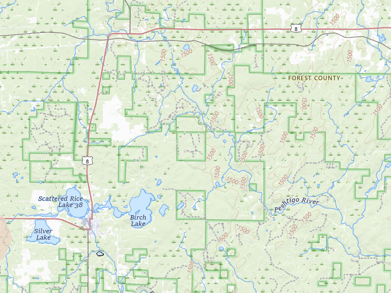 Radar-estimated hail-size map of the storm over Laona, WI on Jul 30, 2026