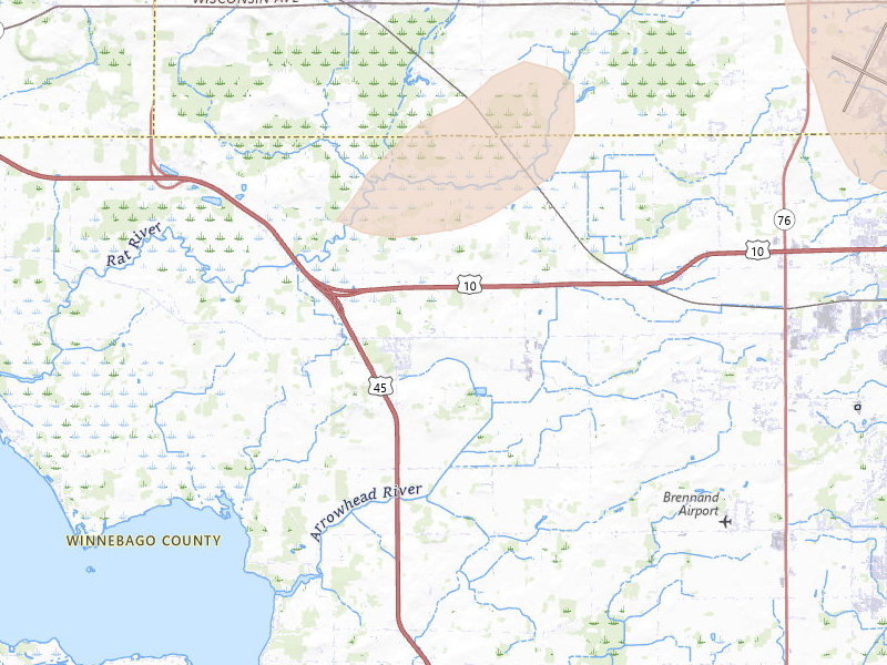 Radar-estimated hail-size map of the storm over Larsen, WI on Jul 1, 2026