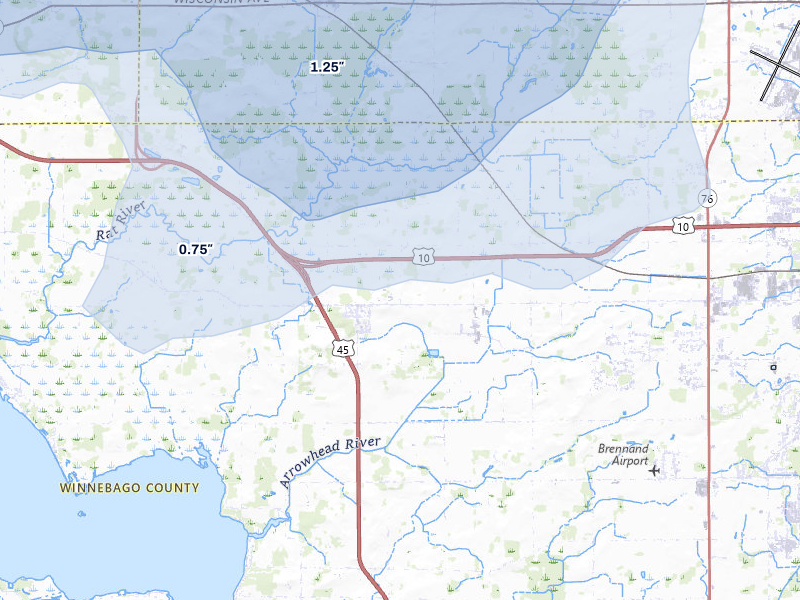NEXRAD radar-signature map of the hail over Larsen, WI