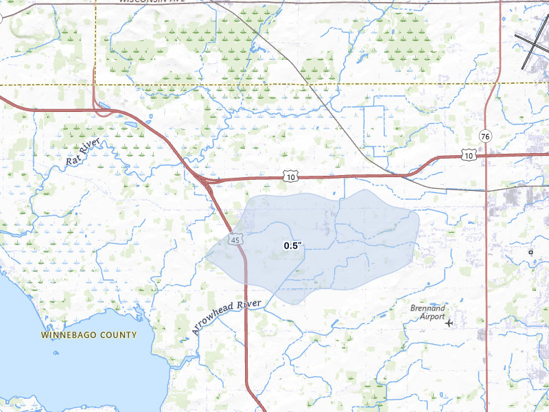 NEXRAD radar-signature map of the hail over Larsen, WI