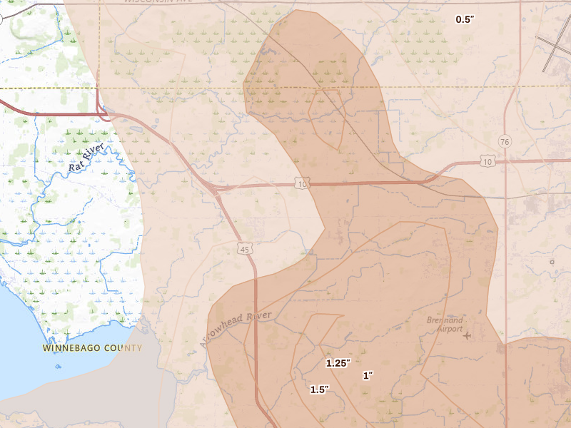 Radar-estimated hail-size map of the storm over Larsen, WI