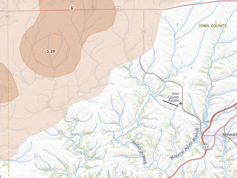 Radar-estimated hail-size map of the storm over Linden, WI