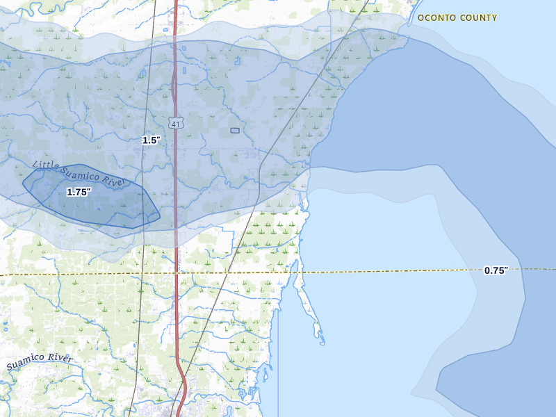 NEXRAD radar-signature map of the hail over Little Suamico, WI