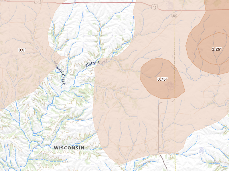 Radar-estimated hail-size map of the storm over Livingston, WI