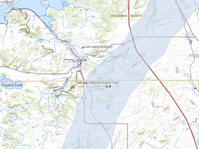NEXRAD radar-signature map of the hail storm over Lodi, WI on Mar 15, 2026