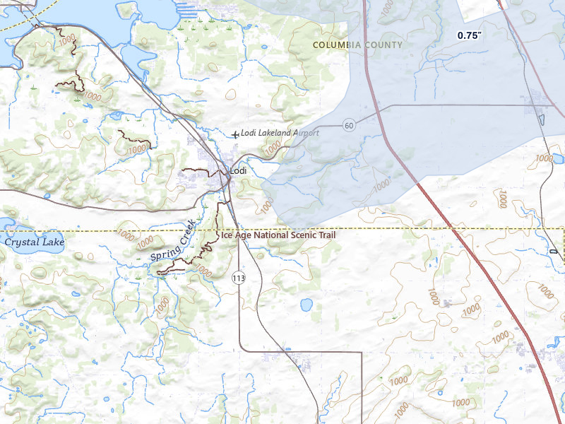 NEXRAD radar-signature map of the hail storm over Lodi, WI on May 15, 2026