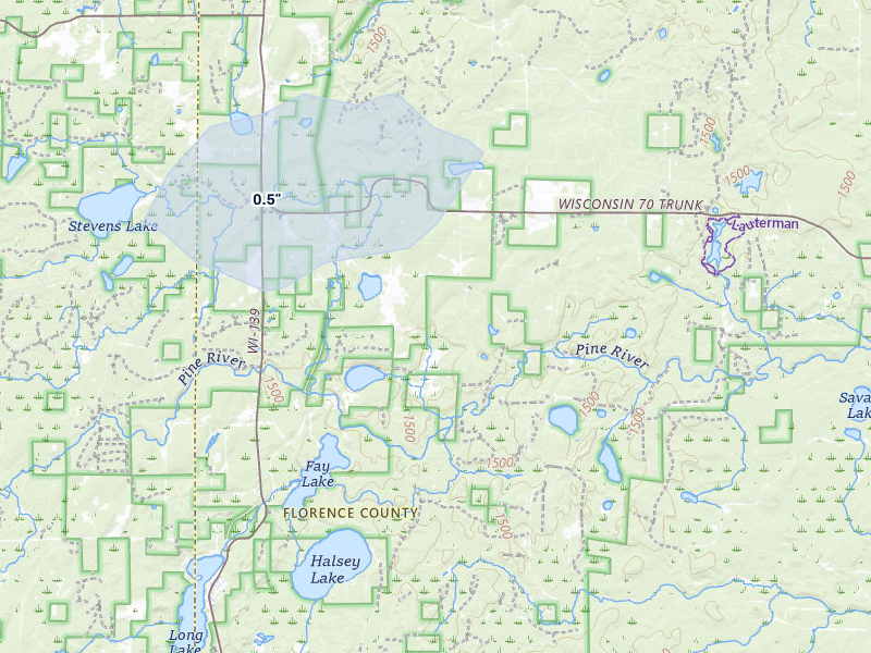 NEXRAD radar-signature map of the hail storm over Long Lake, WI on May 17, 2026