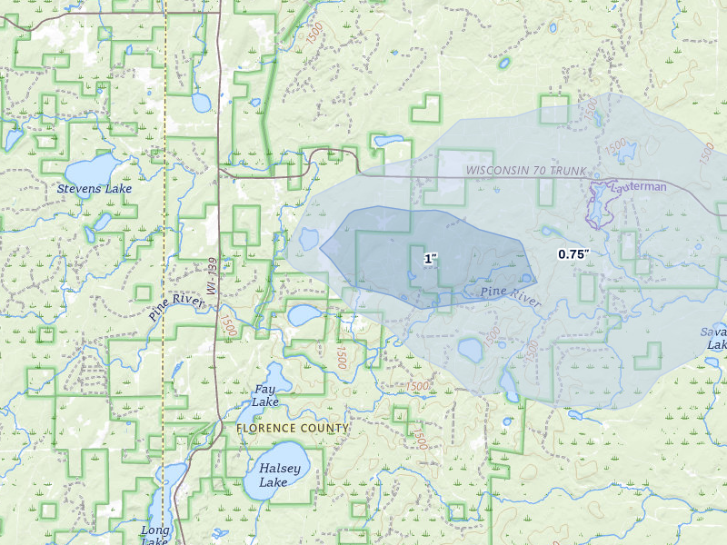 NEXRAD radar-signature map of the hail storm over Long Lake, WI on Jun 28, 2026
