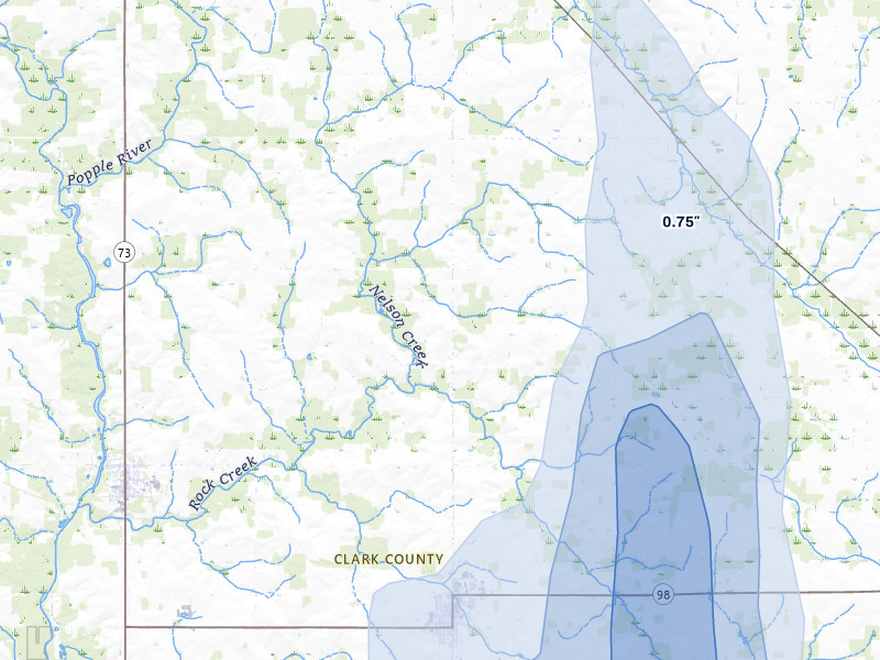 NEXRAD radar-signature map of the hail storm over Loyal, WI on May 27, 2026