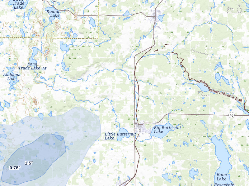 NEXRAD radar-signature map of the hail storm over Luck, WI on Jul 4, 2026