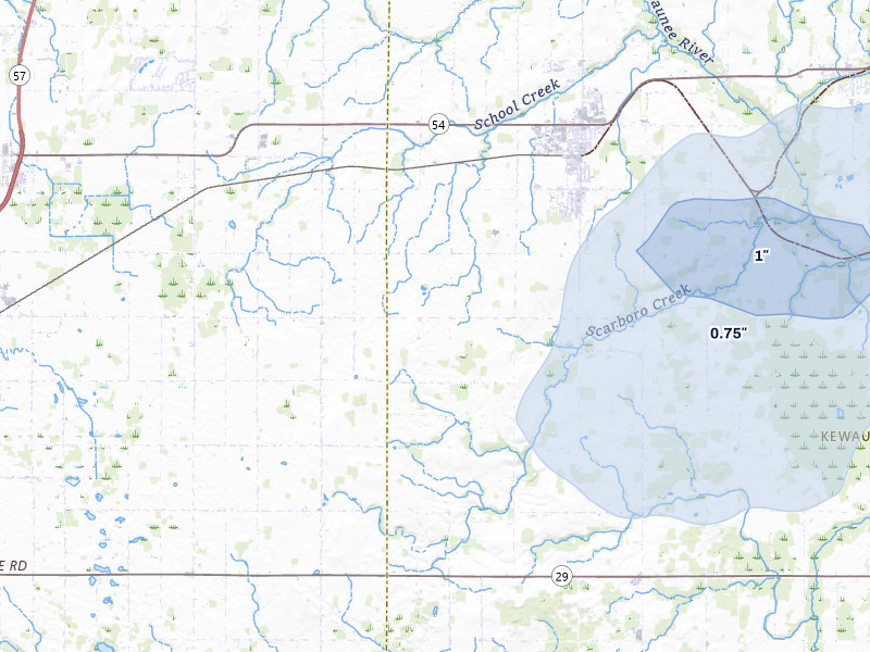 NEXRAD radar-signature map of the hail storm over Luxemburg, WI on Mar 30, 2026