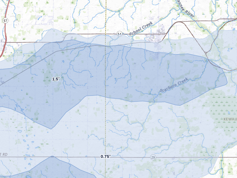 NEXRAD radar-signature map of the hail storm over Luxemburg, WI on Jun 30, 2026