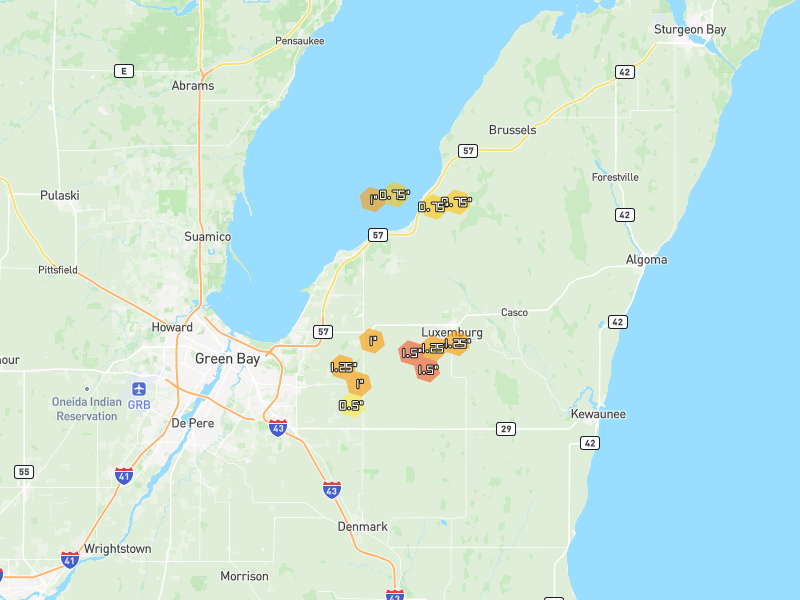 Hail map of Luxemburg, WI on Jun 30, 2026, hail up to 1.5"