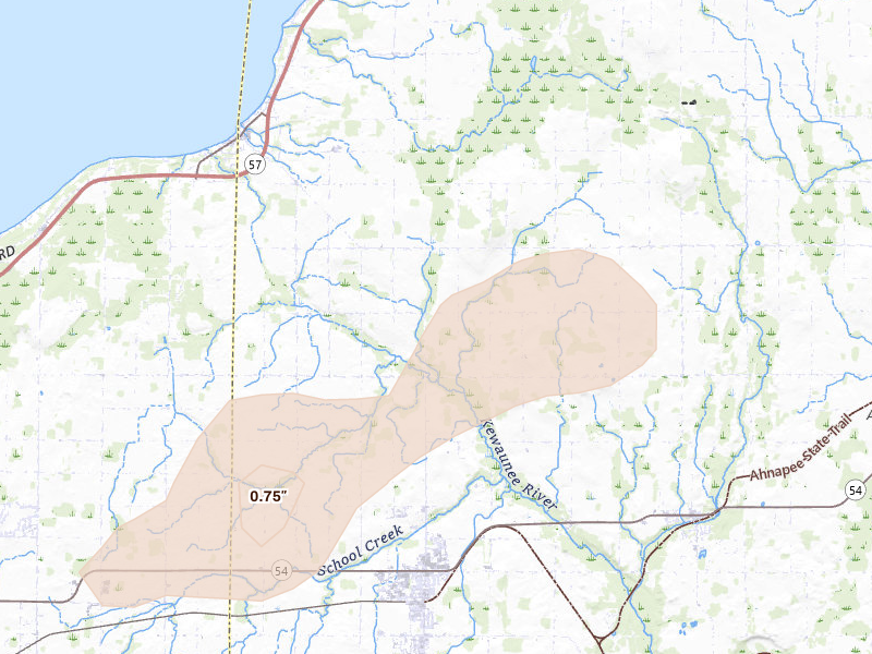 Radar-estimated hail-size map of the storm over Luxemburg, WI on Sep 1, 2026