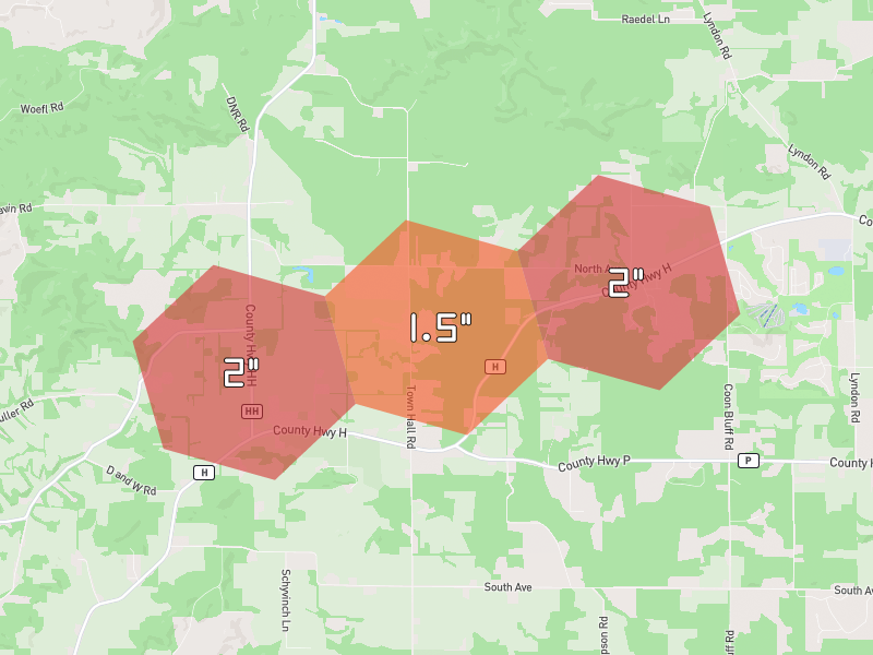 Hail map of Lyndon Station, WI on Jul 1, 2026, hail up to 2"