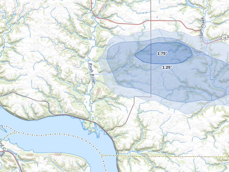 NEXRAD radar-signature map of the hail storm over Maiden Rock, WI on Jun 5, 2026
