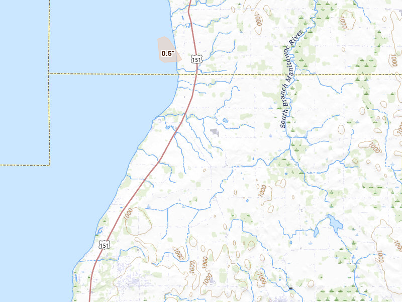 Radar-estimated hail-size map of the storm over Malone, WI on Mar 30, 2026