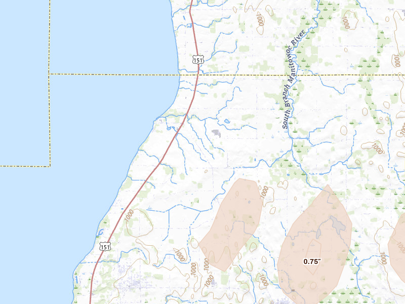 Radar-estimated hail-size map of the storm over Malone, WI on Mar 31, 2026