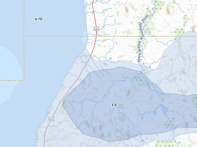 NEXRAD radar-signature map of the hail storm over Malone, WI on Mar 31, 2026