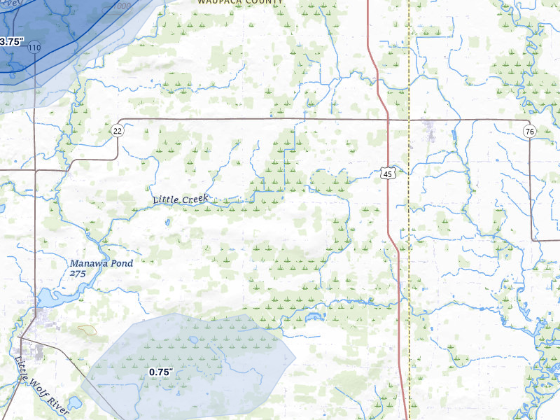 NEXRAD radar-signature map of the hail over Manawa, WI