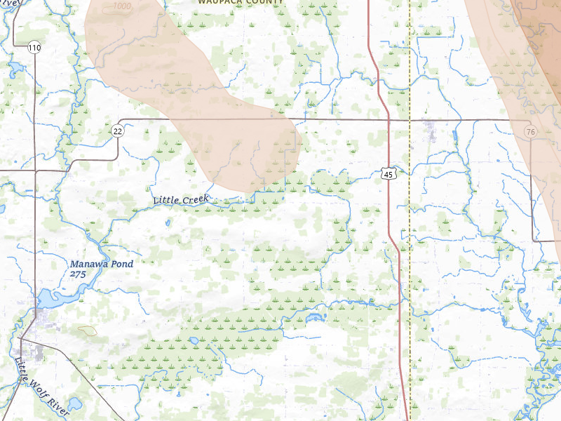 Radar-estimated hail-size map of the storm over Manawa, WI on Jul 27, 2026