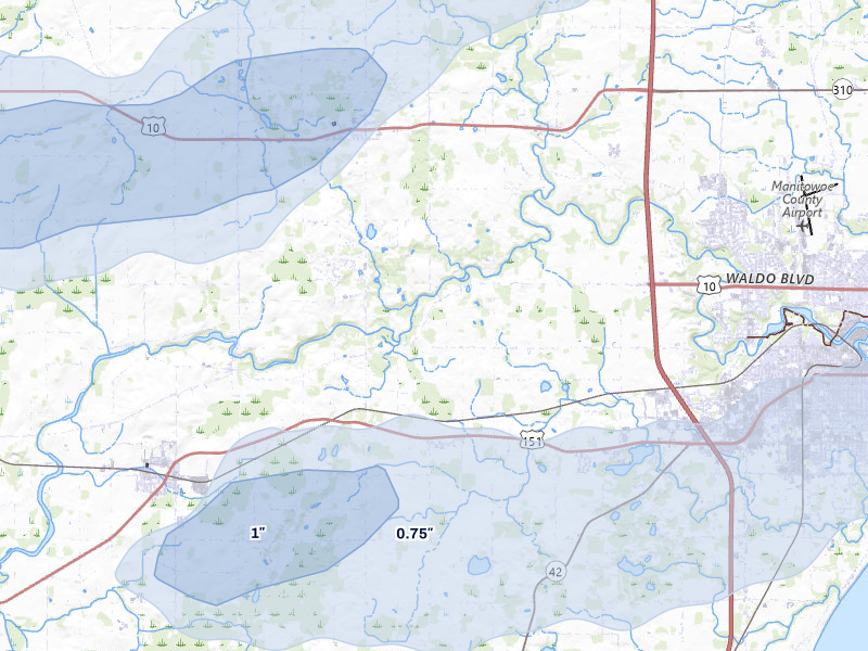 NEXRAD radar-signature map of the hail storm over Manitowoc, WI on Mar 30, 2026