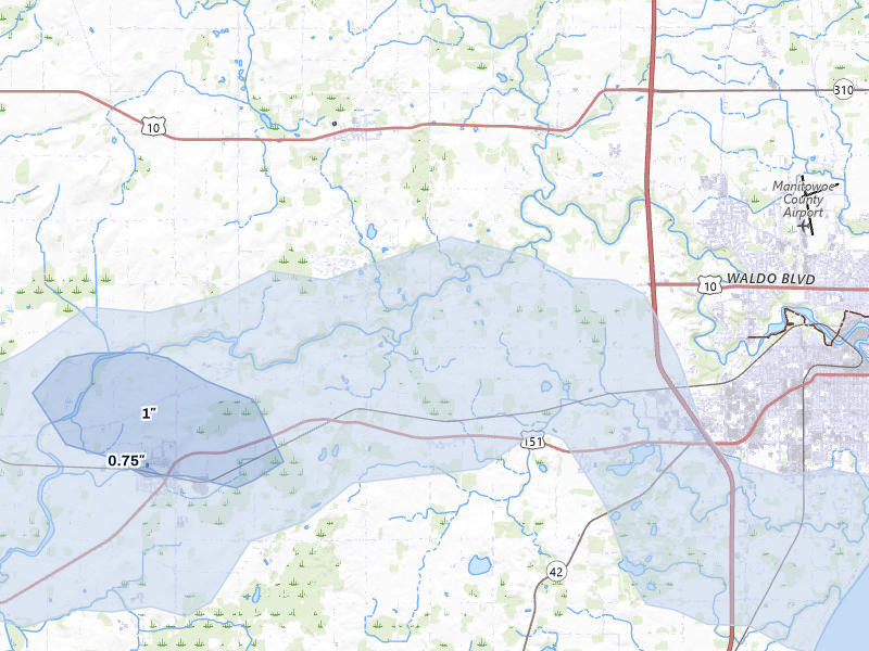 NEXRAD radar-signature map of the hail over Manitowoc, WI