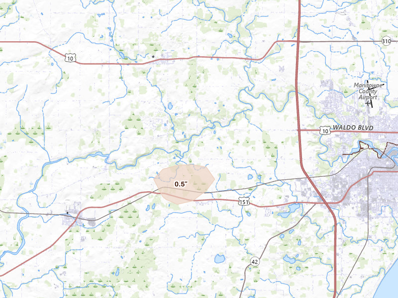 Radar-estimated hail-size map of the storm over Manitowoc, WI