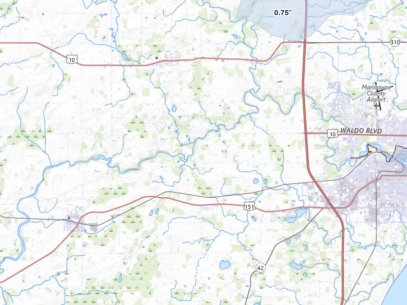 NEXRAD radar-signature map of the hail storm over Manitowoc, WI on Jul 1, 2026